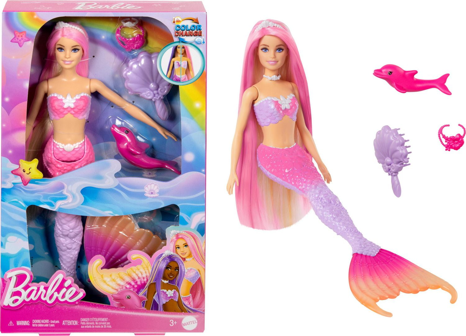 Barbie Malibu Mermaid Doll with Color Change Feature Pet Dolphin and Accessories Walmart