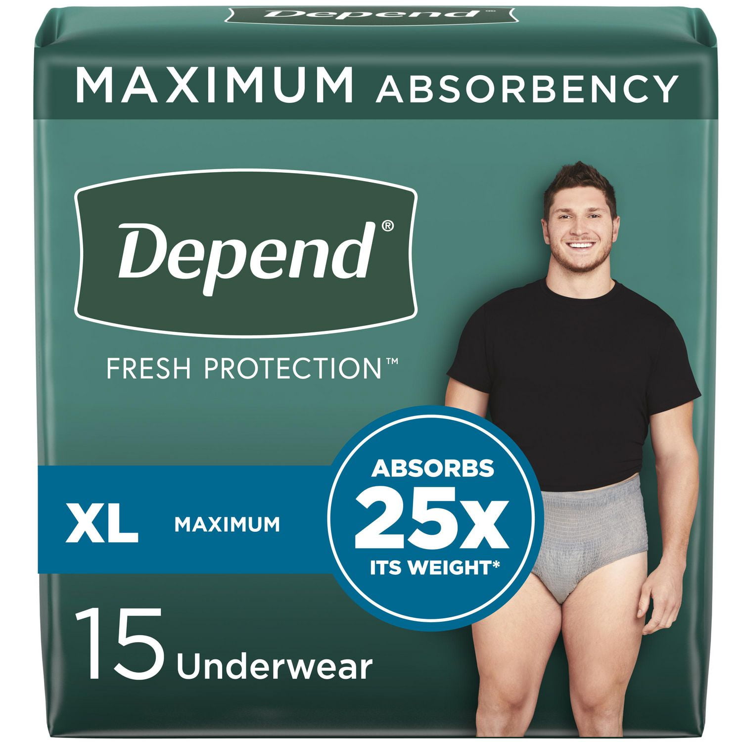 Depend Fresh Protection Incontinence Underwear for Men, Maximum, S/M - XL, Grey, 17 - 19 Count