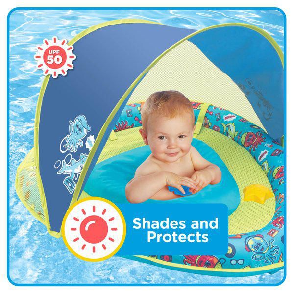 SwimSchool Adjustable Seat Fabric BabyBoat with 3 Toys, Blue