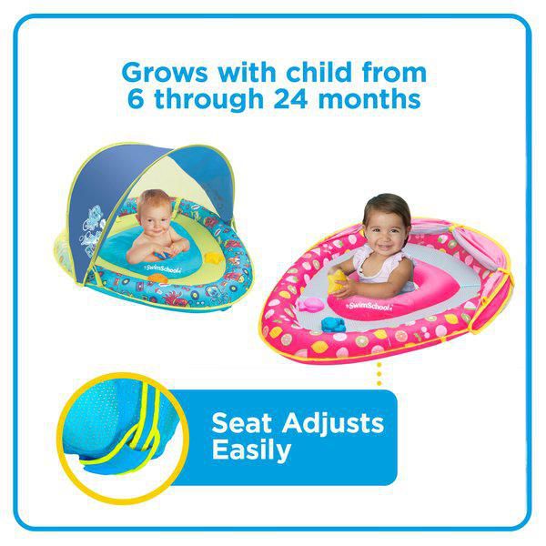 SwimSchool Adjustable Seat Fabric BabyBoat with 3 Toys, Blue