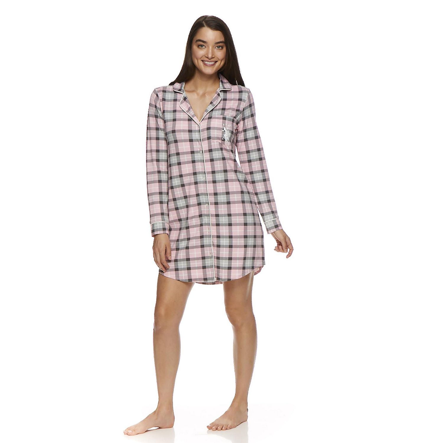 U.S. Polo Assn. Women's Pajama Long Sleeve Notch Collar Knit Nightshirt