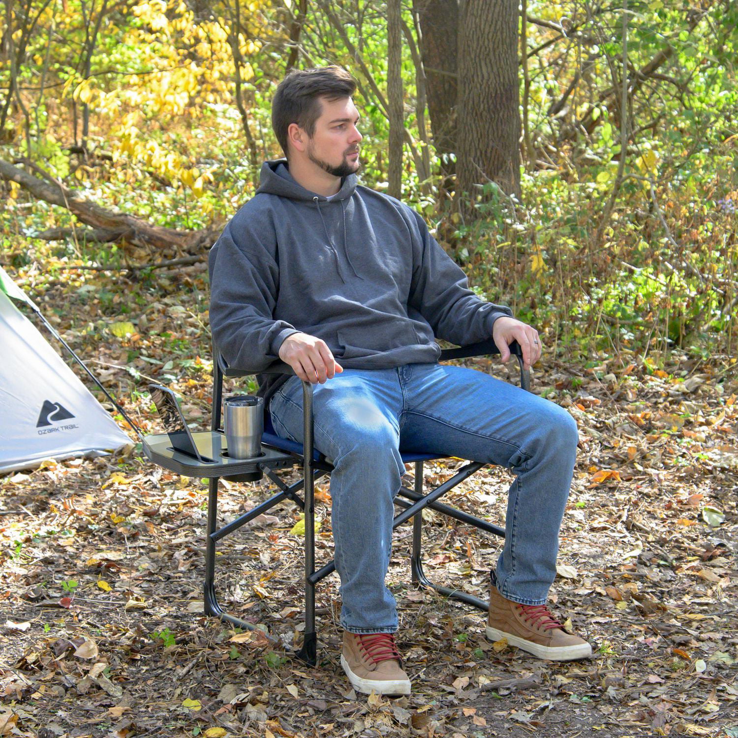 Ozark Trail XXL Folding Padded Director Chair with Side Table Red
