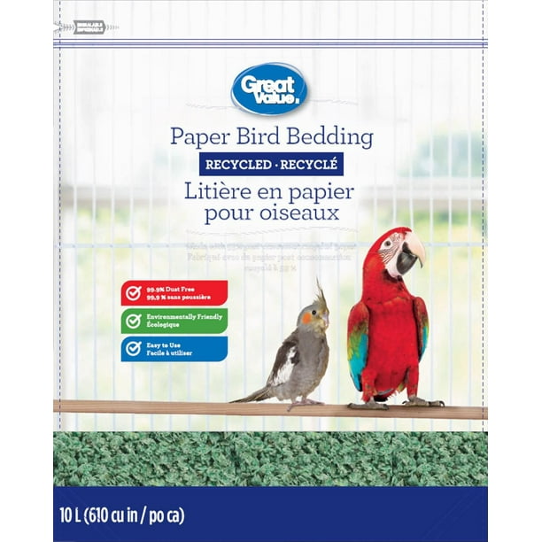 Litière en papier recyclé Great Value pour oiseaux - 10 L Litière en papier recyclé naturel pour oiseaux