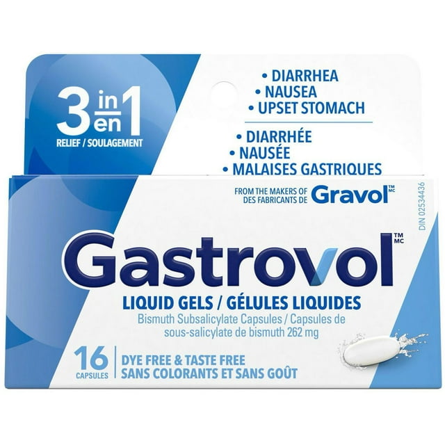 Gastrovol 3-in-1 Relief Liquid Gels for Diarrhea, Nausea, and Upset Stomach - 16 Capsules