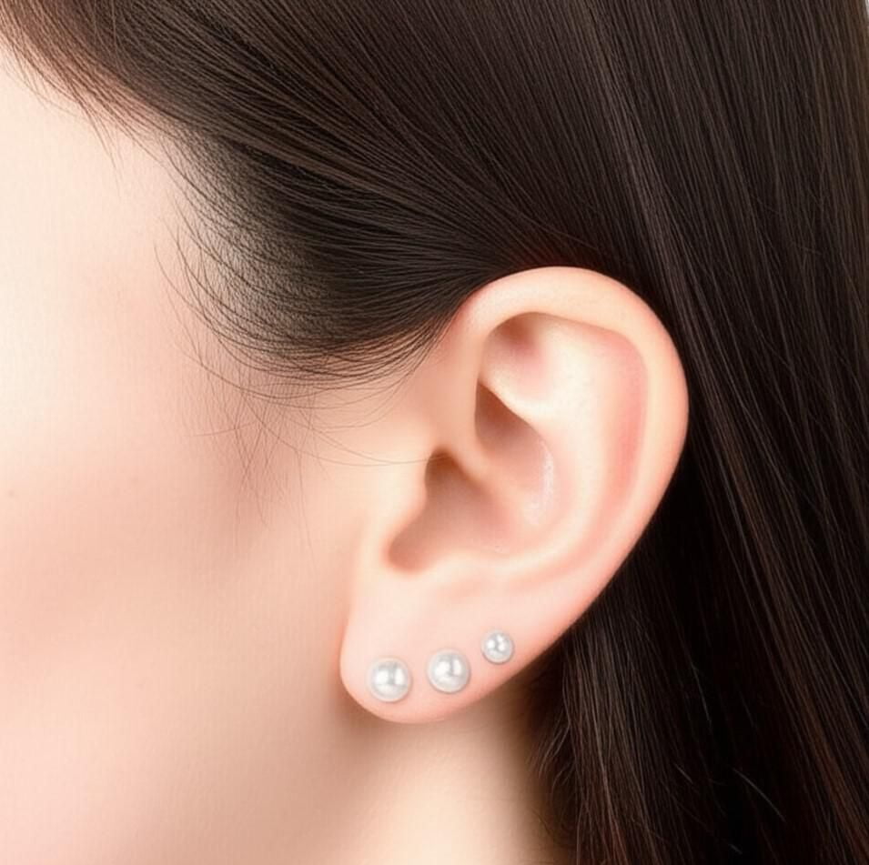 Luxury Designs Clous d'oreilles trio en fausses perles plaquées argent