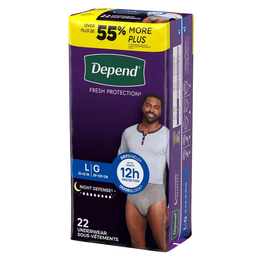 Depend Night Defense Adult Incontinence Underwear for Men, Disposable, Overnight, S/M - XL, Grey