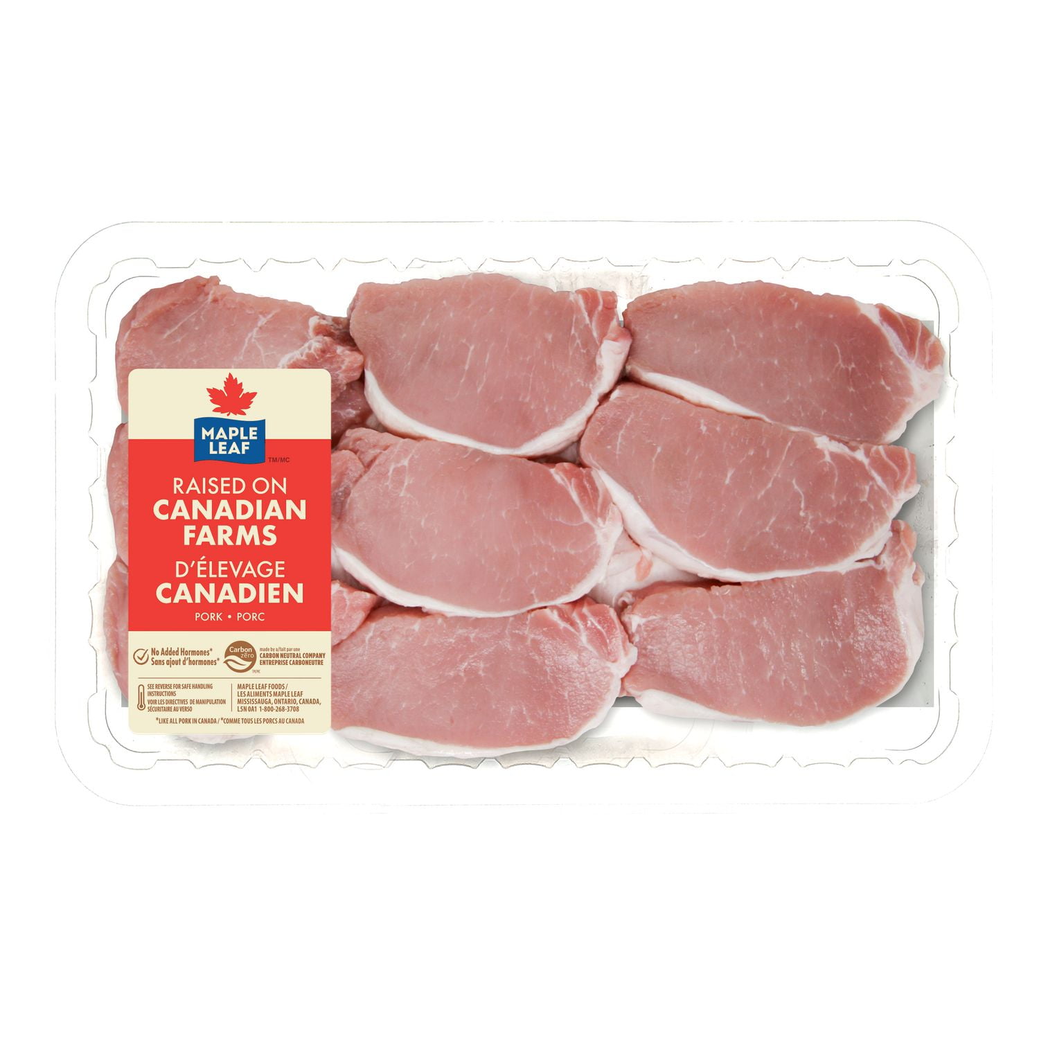Côtelettes de porc désossées fraîches Maple Leaf centre et bout de côte, Combo paquet 9 pièces, 1.00 - 1.35 KG