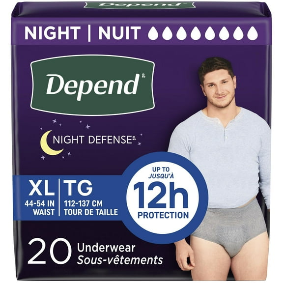 Depend Night Defense Adult Incontinence Underwear for Men, Disposable, Overnight, S/M - XL, Grey