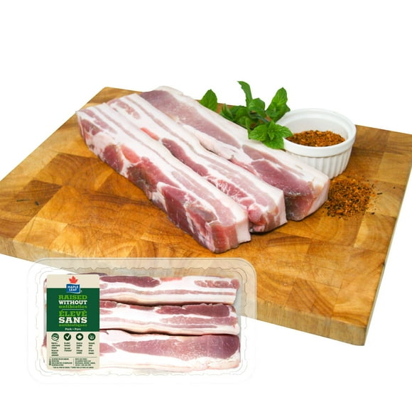 Tranches de flanc de porc fraîches Maple Leaf Élevé sans antibiotiques, 3 Tranches de flanc de porc, 0.92 - 1.21 KG