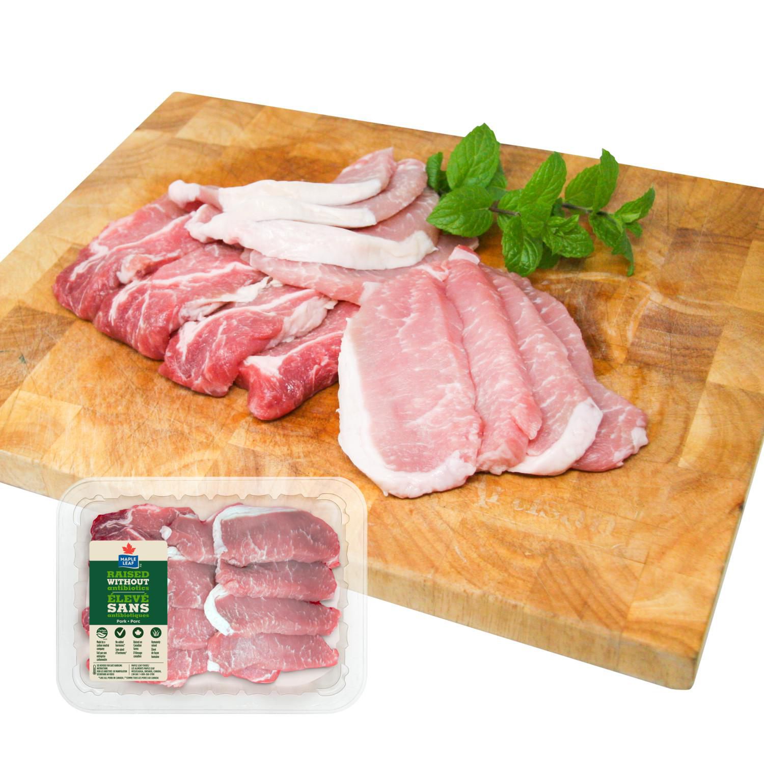 Côtelettes de porc à cuisson rapide fraîches Maple Leaf Élevé sans antibiotiques, 12 Côtelettes de porc, 0.65 - 0.83 KG