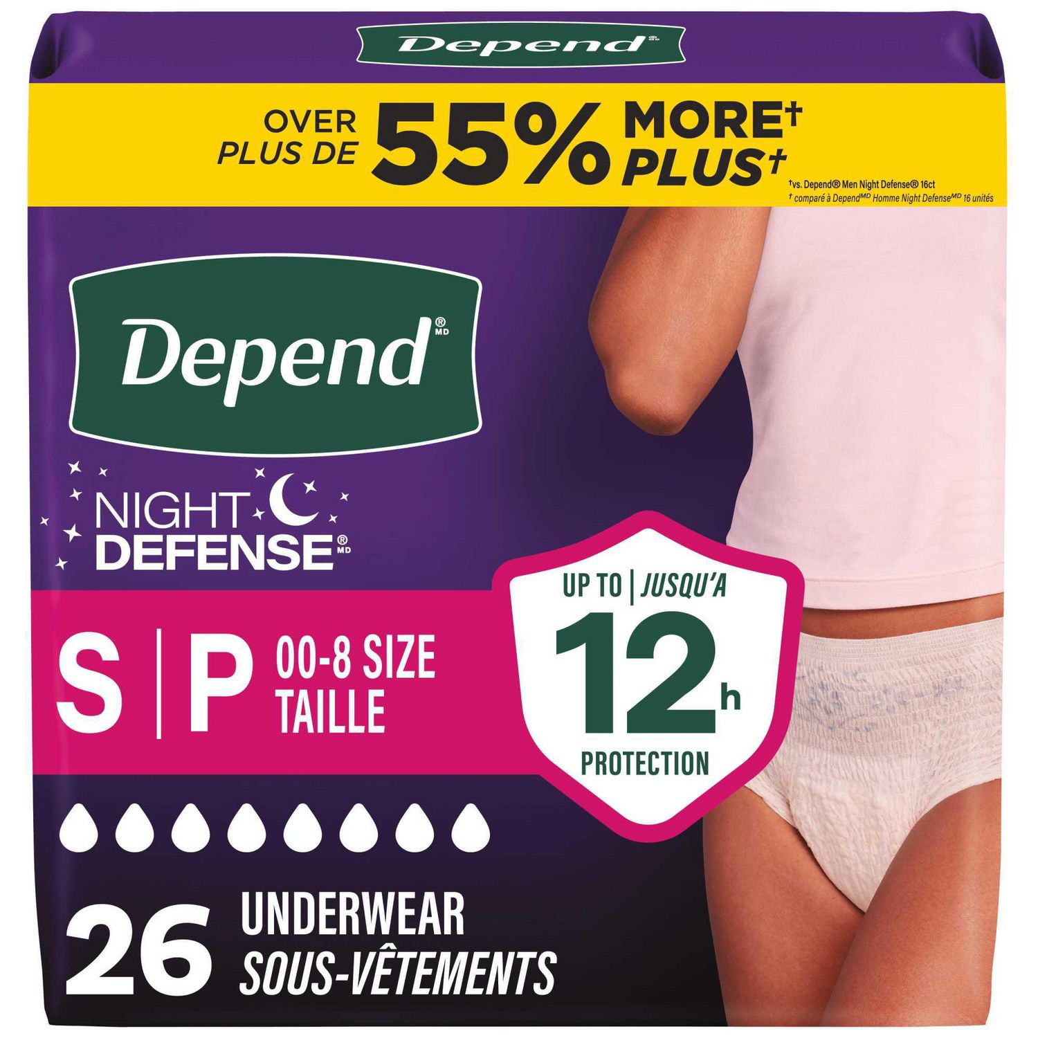 Depend Night Defense Adult Incontinence Underwear for Women, Overnight, S-XL, Blush