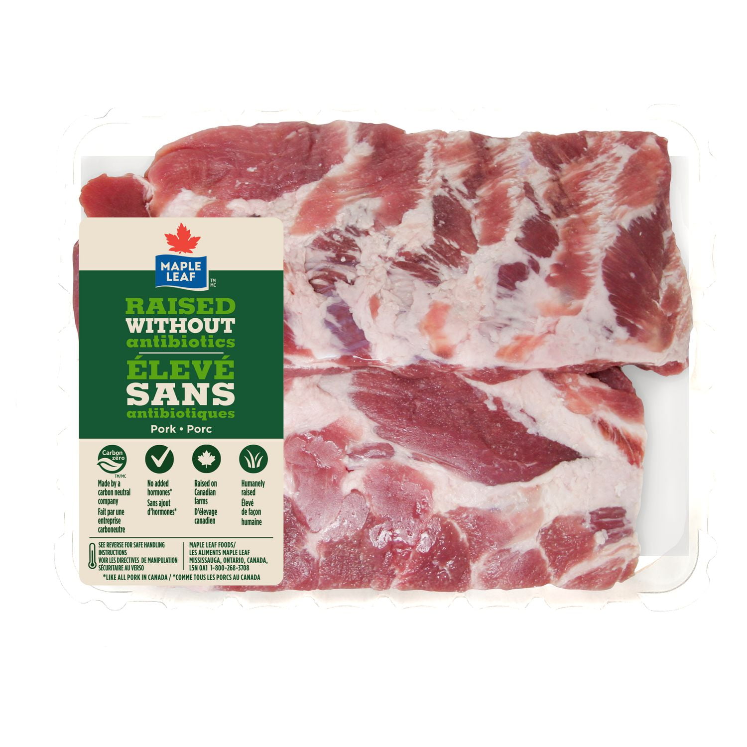 Maple Leaf Fresh Whole Pork Side Ribs Raised Without Antibiotics, 2 Pork Side Ribs