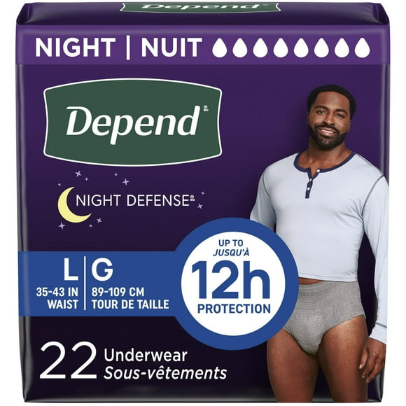 Depend Night Defense Adult Incontinence Underwear for Men, Disposable, Overnight, S/M - XL, Grey