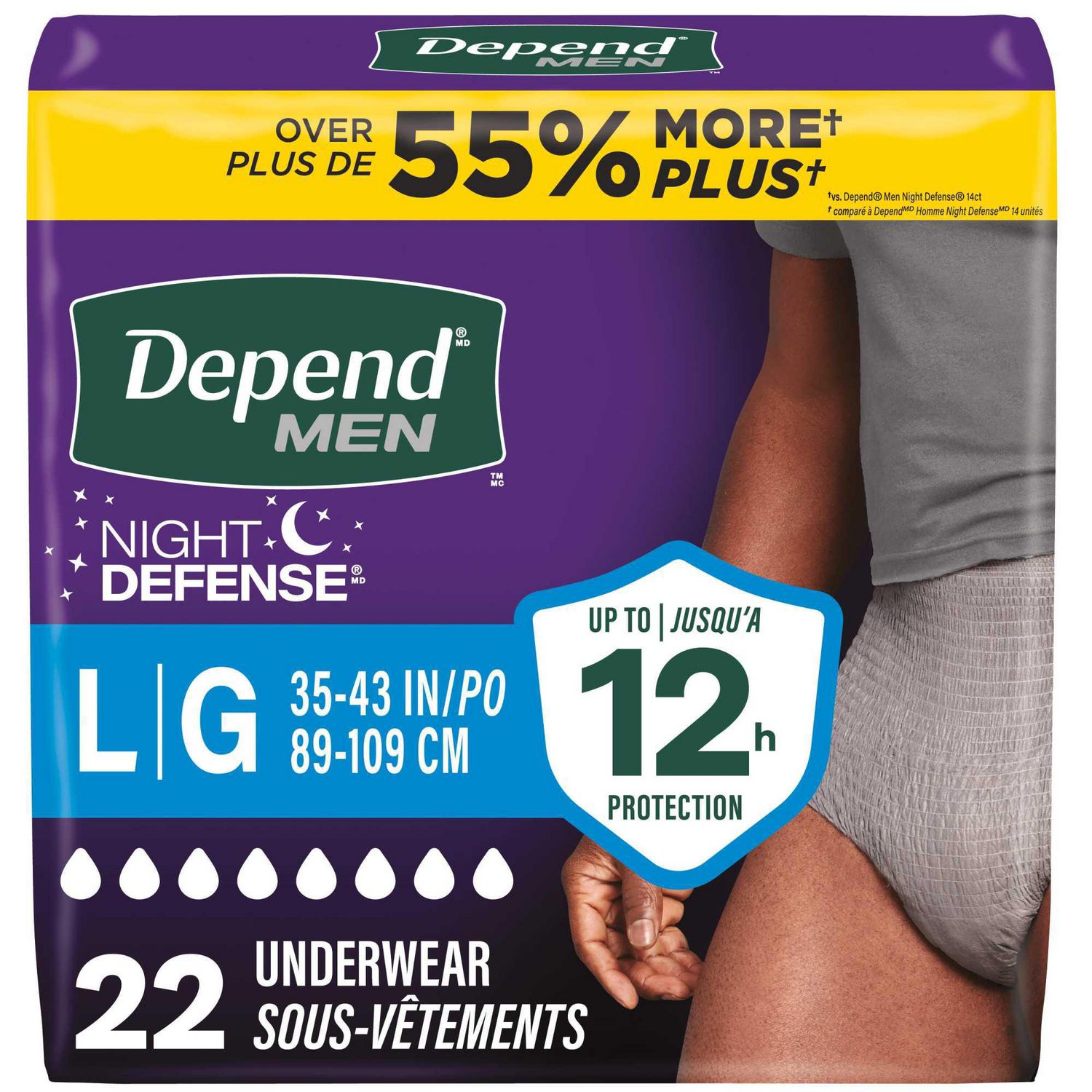 Depend Night Defense Adult Incontinence Underwear for Men, Disposable, Overnight, S/M - XL, Grey