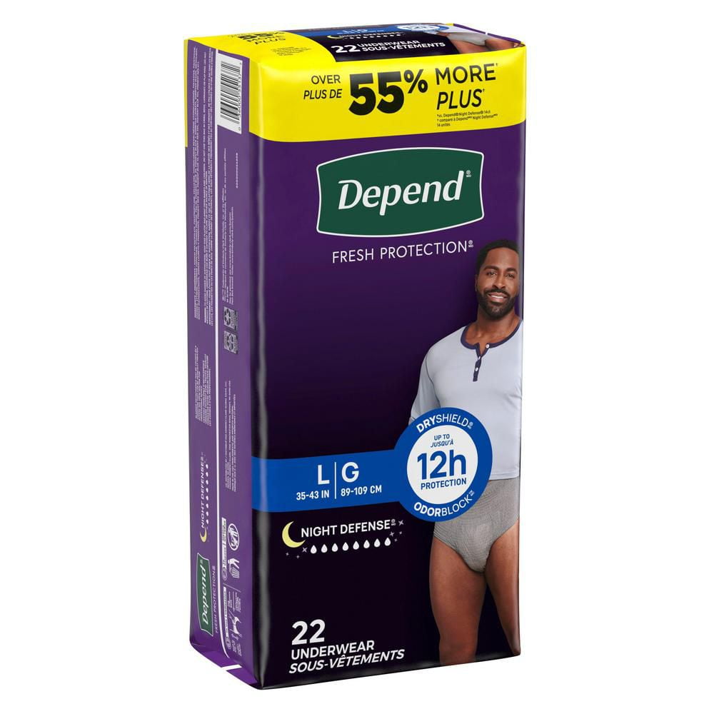 Depend Night Defense Adult Incontinence Underwear for Men, Disposable, Overnight, S/M - XL, Grey