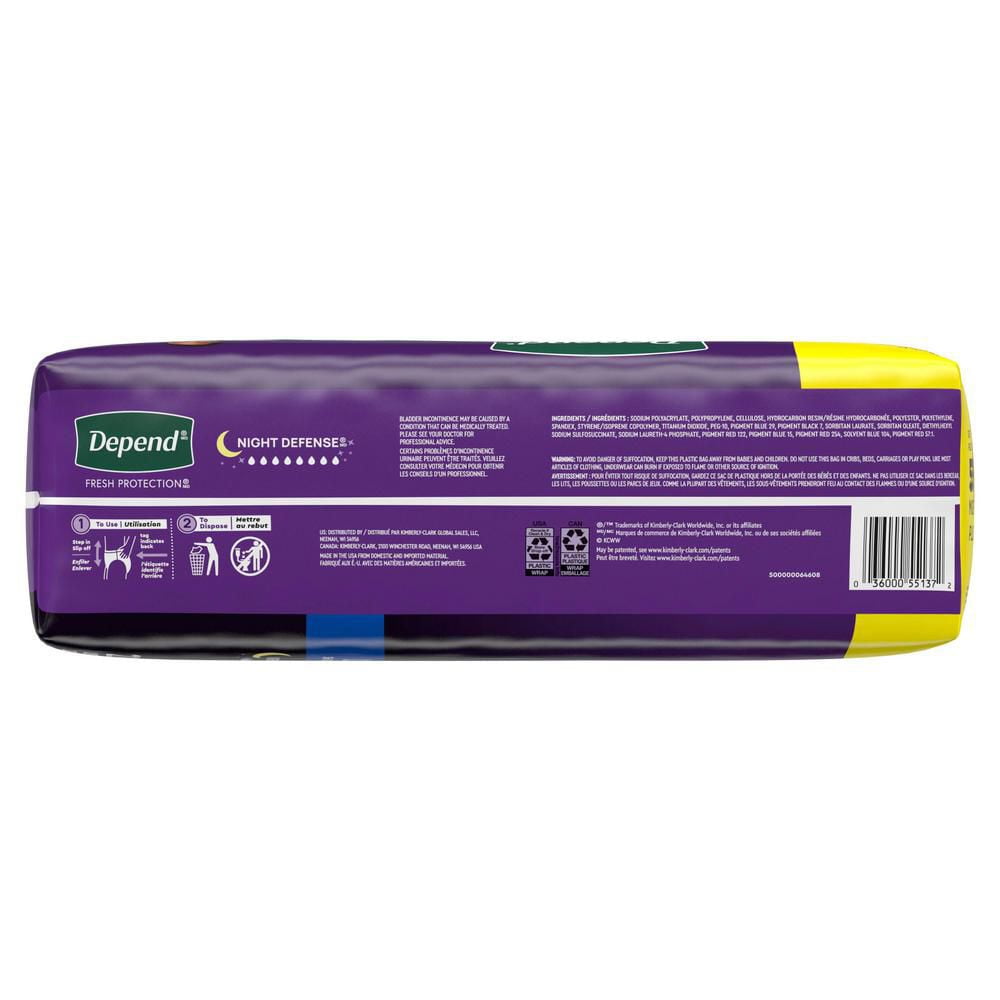 Sous-vêtements d’incontinence Depend Night Defense pour hommes, nuit, P/M - TG, gris