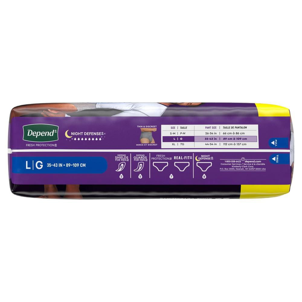Sous-vêtements d’incontinence Depend Night Defense pour hommes, nuit, P/M - TG, gris