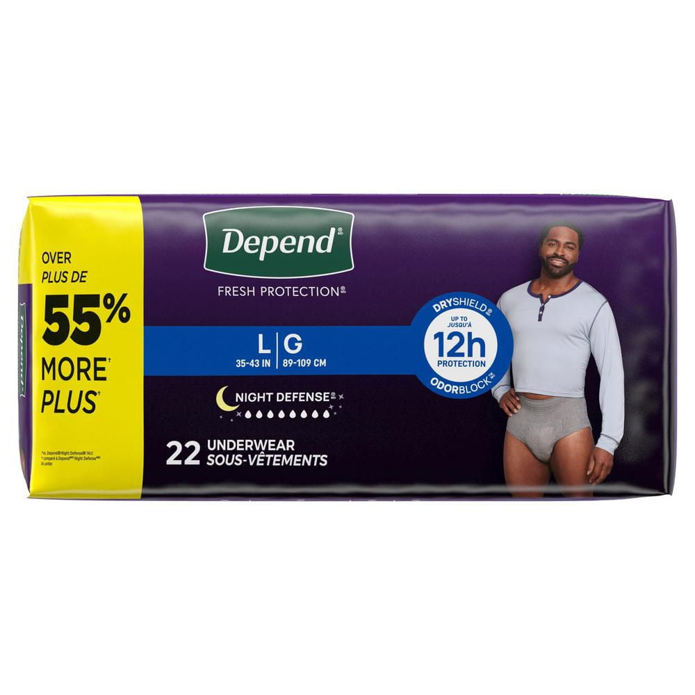 Depend Night Defense Adult Incontinence Underwear for Men, Disposable, Overnight, S/M - XL, Grey