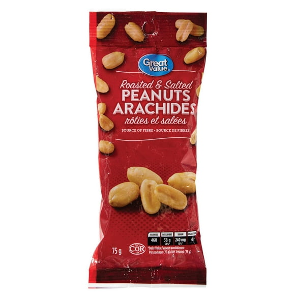 Great Value Roasted and Salted Peanuts, 75 g