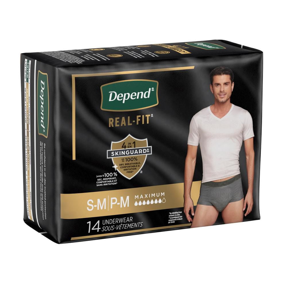 Depend Real Fit Incontinence Underwear for Men, Disposable, Maximum Absorbency, S/M-L/XL, Black and Grey