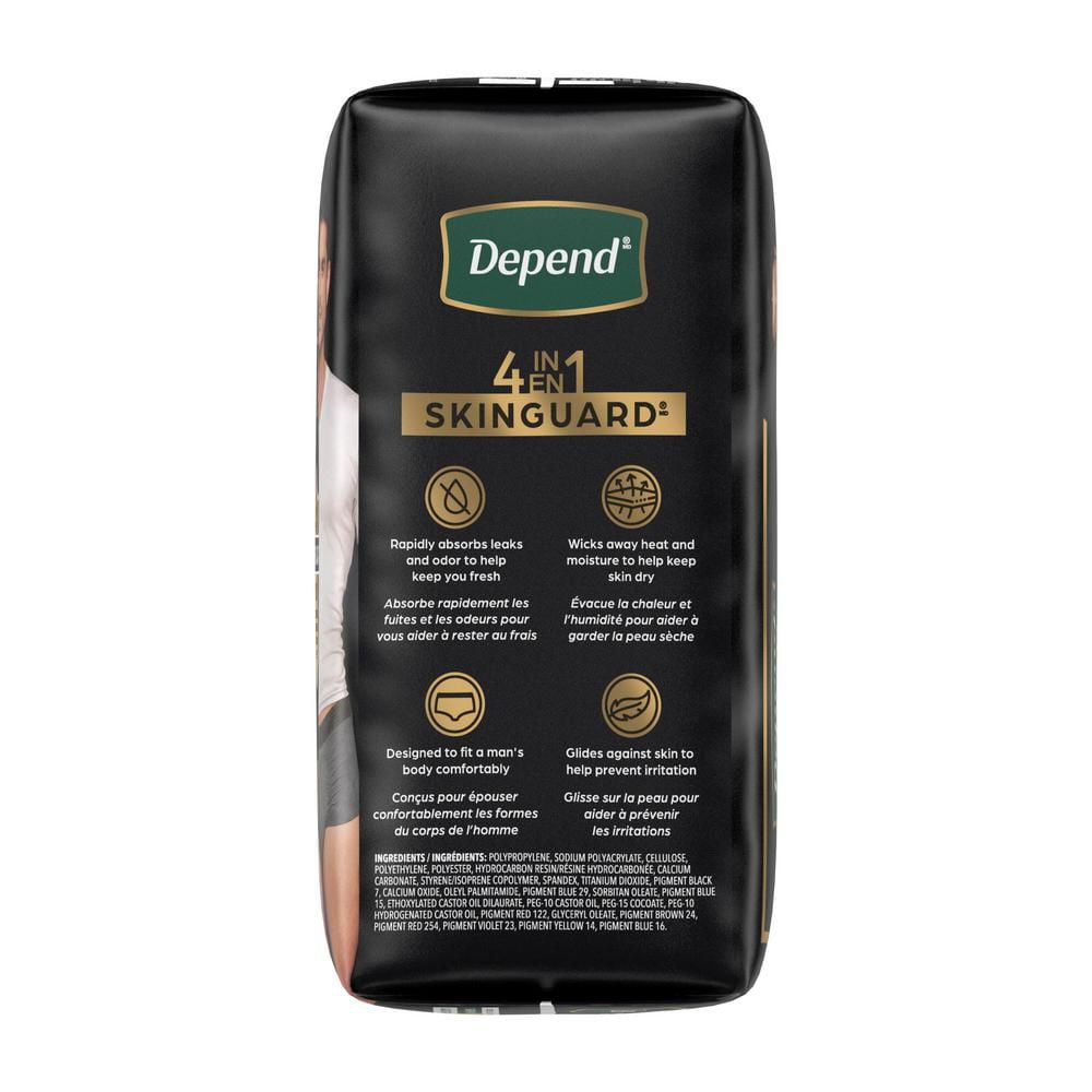 Sous-vêtement d’incontinence jetable Depend Real Fit pour hommes, absorption maximale, P/M-G-TG, noir et gris