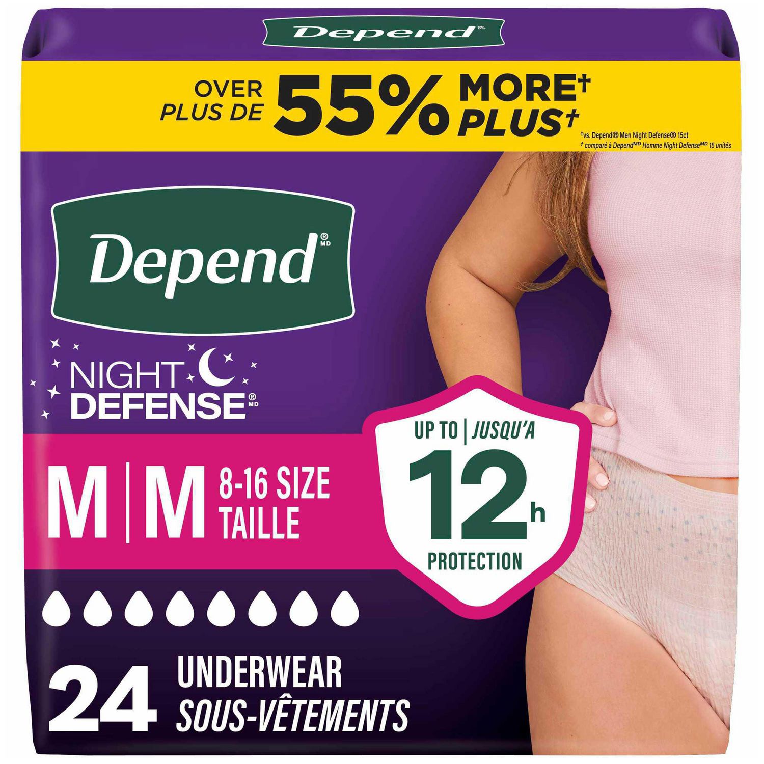 Depend Night Defense Adult Incontinence Underwear for Women, Overnight, S-XL, Blush