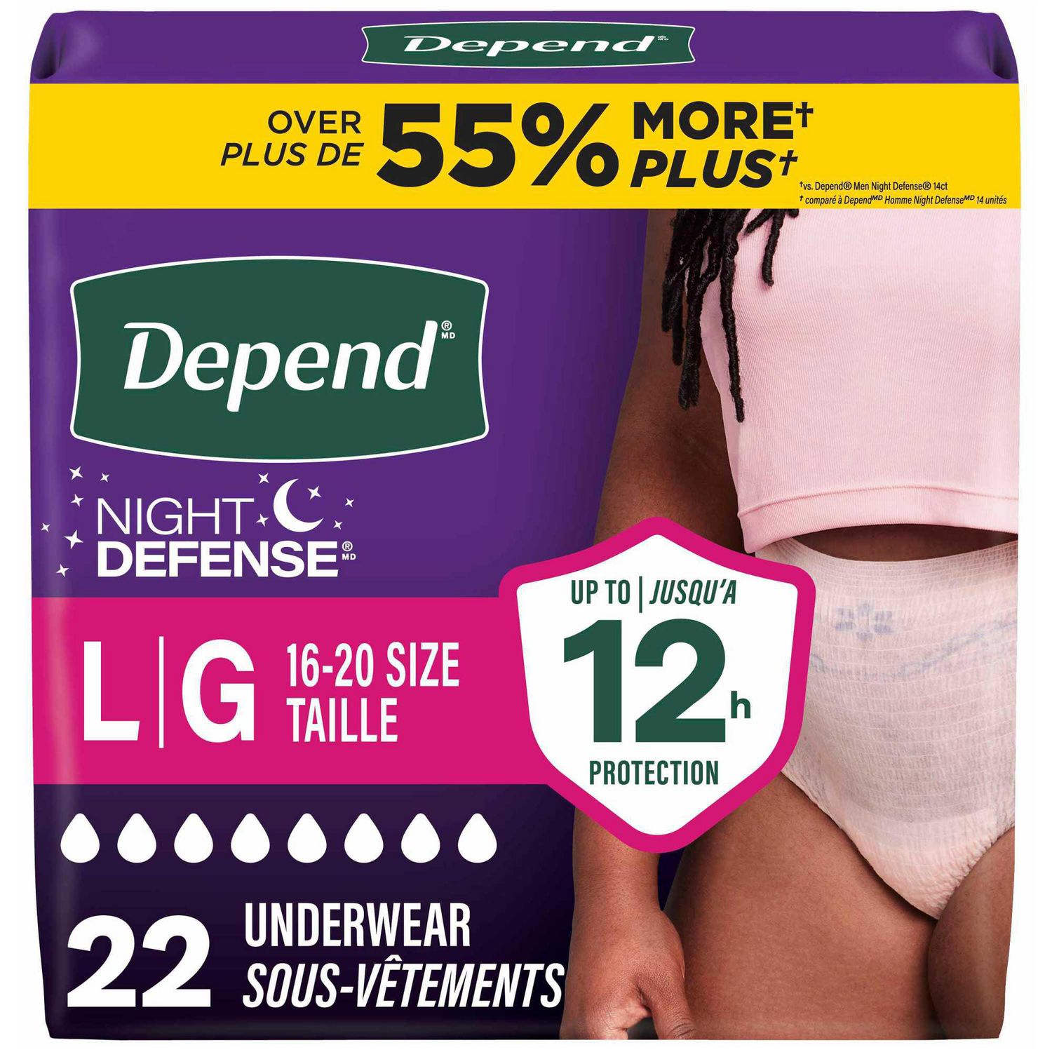Depend Night Defense Adult Incontinence Underwear for Women, Overnight, S-XL, Blush
