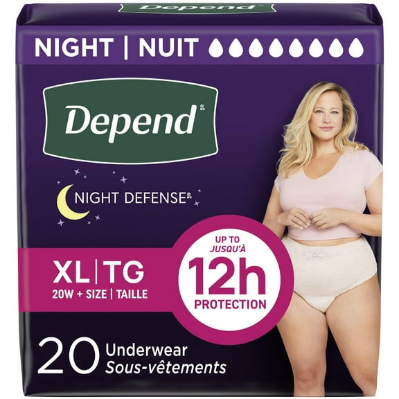 Depend Night Defense Adult Incontinence Underwear for Women, Overnight, S-XL, Blush