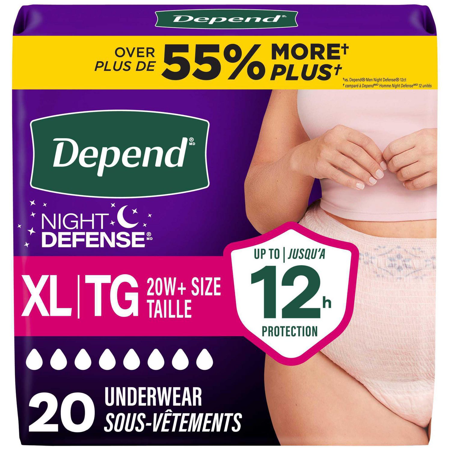 Depend Night Defense Adult Incontinence Underwear for Women, Overnight, S-XL, Blush