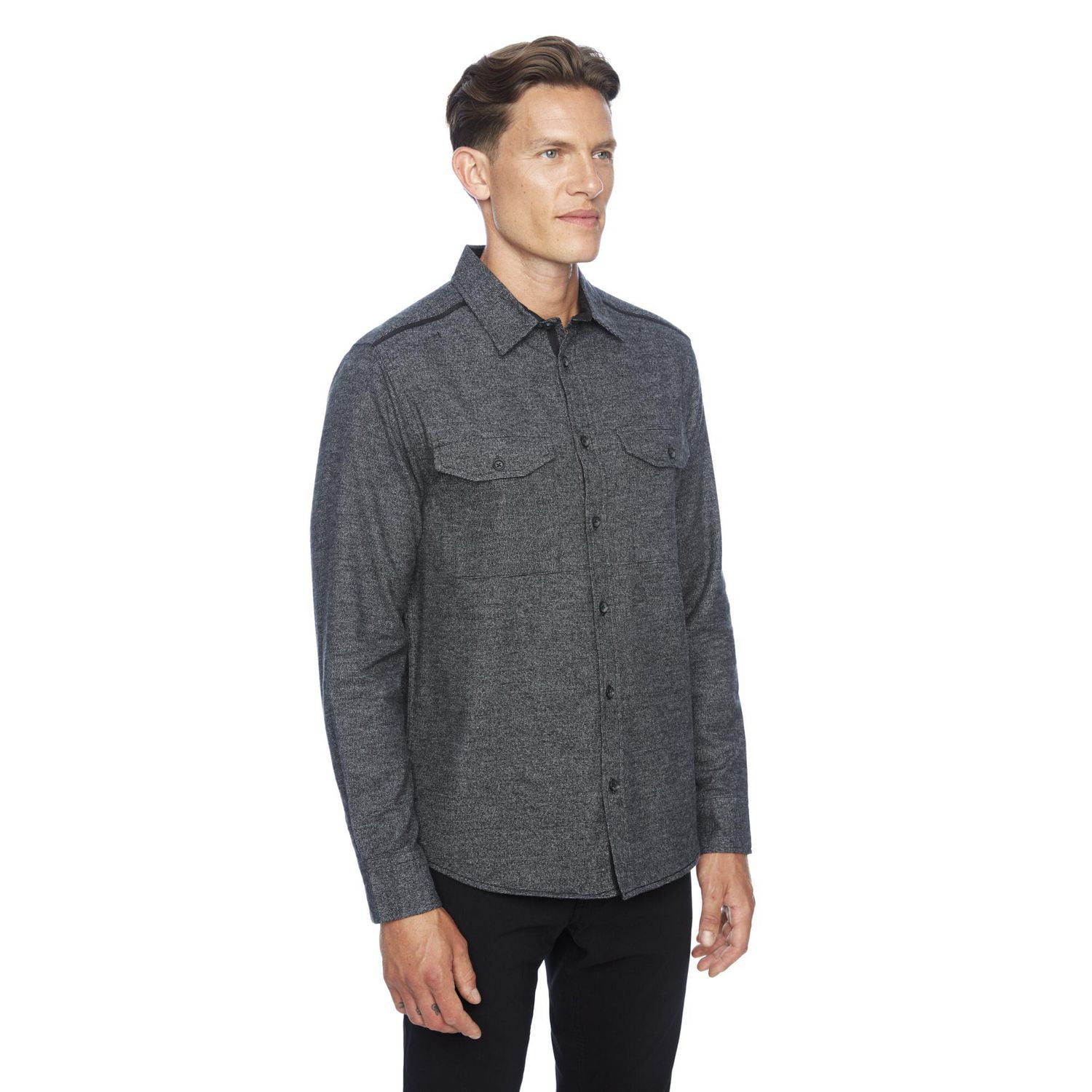 Chemise tissée à manches longues en flanelle pour hommes noir foncé