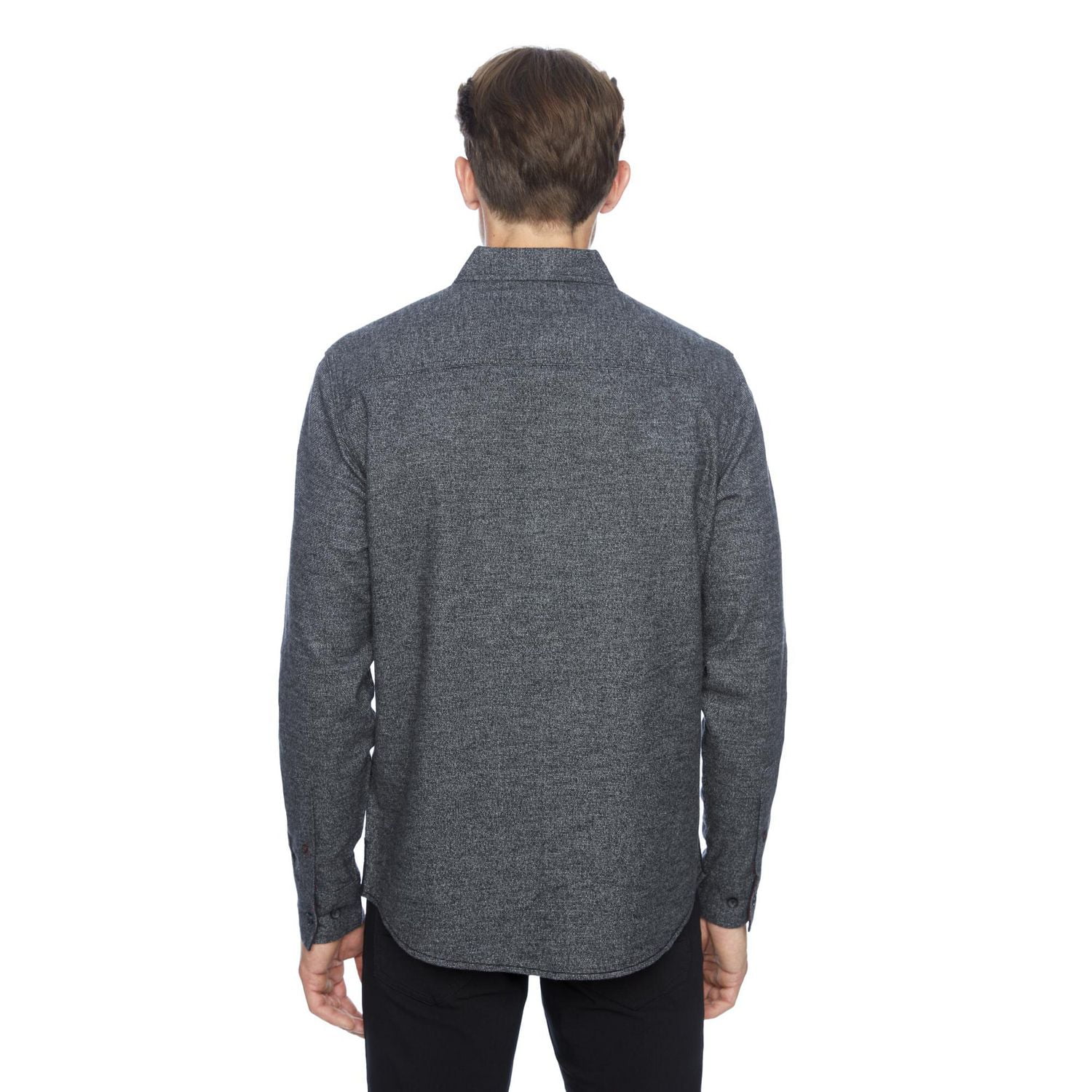 Chemise tissée à manches longues en flanelle pour hommes noir foncé