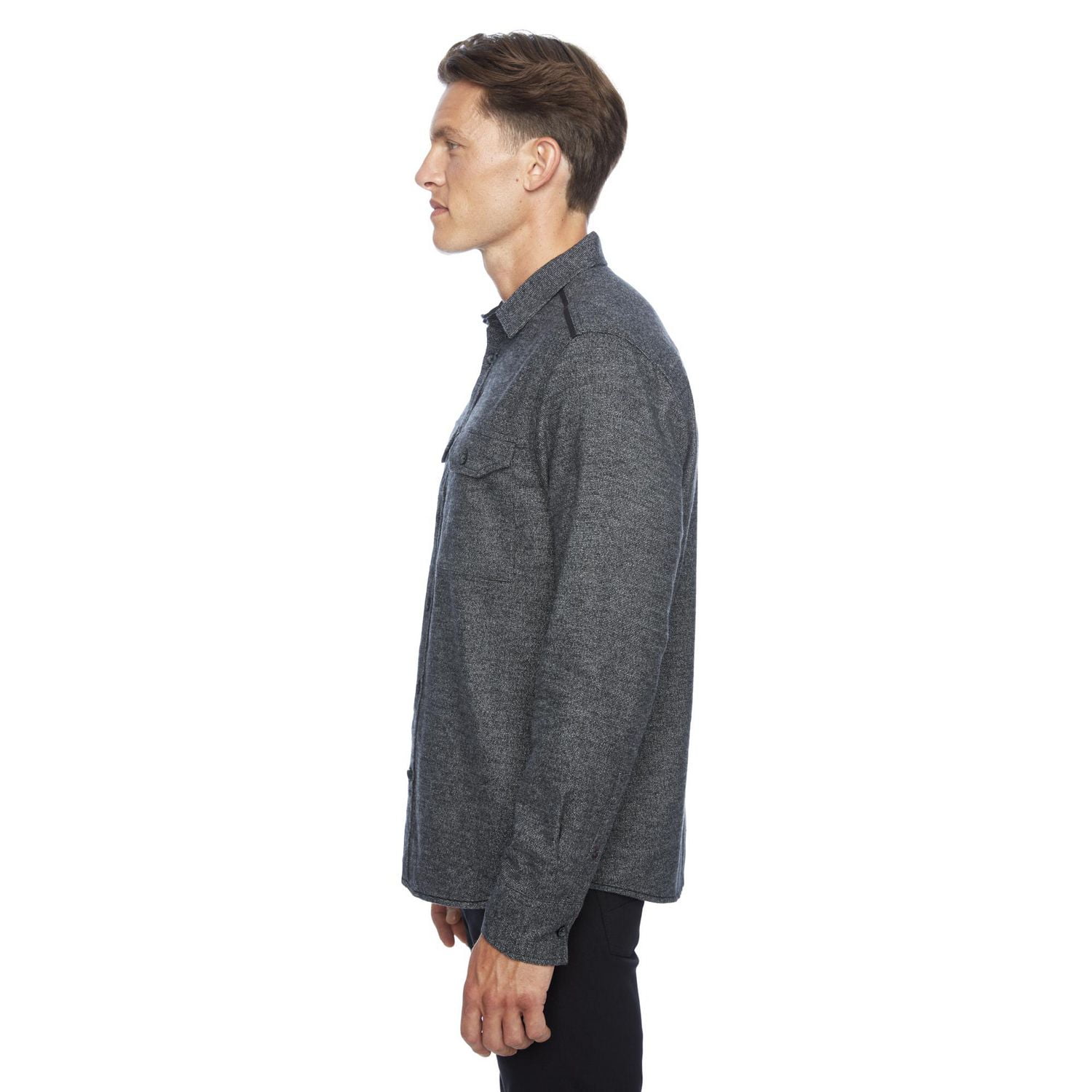 Dark Black Men's Long-Sleeve  Woven Shirt Flannel