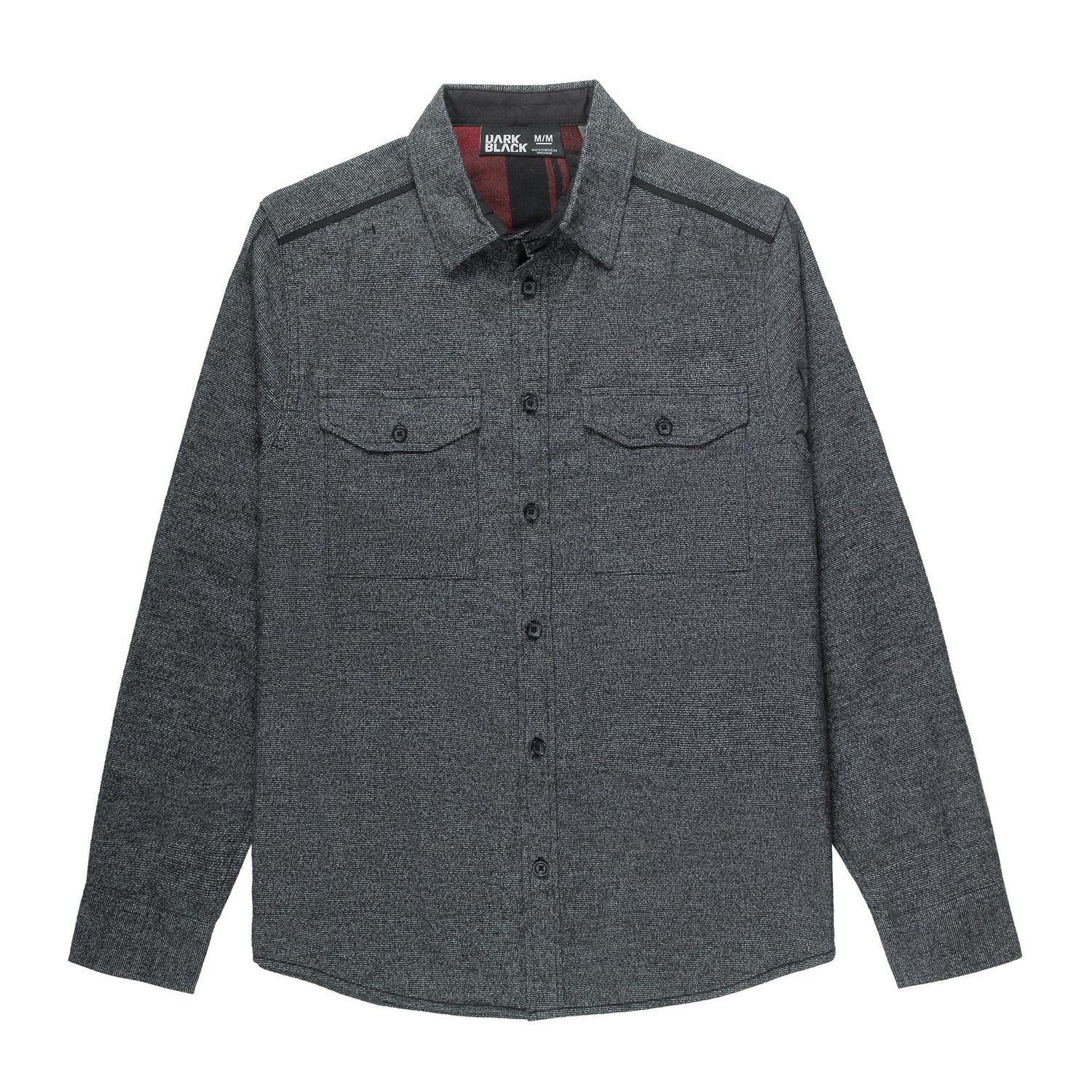 Chemise tissée à manches longues en flanelle pour hommes noir foncé