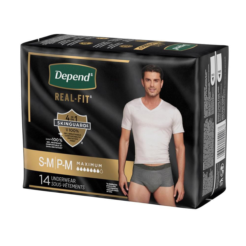 Depend Real Fit Incontinence Underwear for Men, Disposable, Maximum Absorbency, S/M-L/XL, Black and Grey