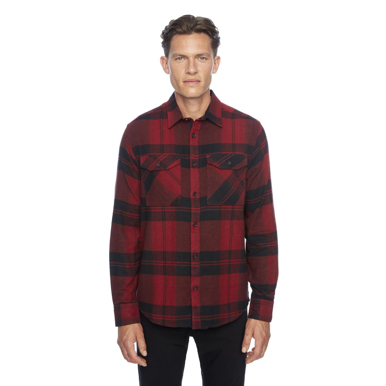 Dark Black Men's Long-Sleeve  Woven Shirt Flannel