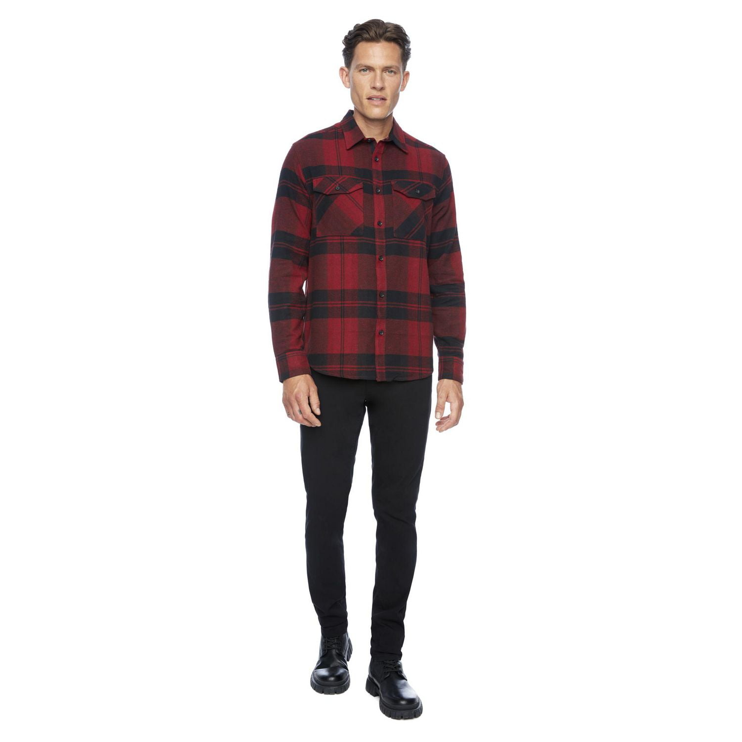 Dark Black Men's Long-Sleeve  Woven Shirt Flannel