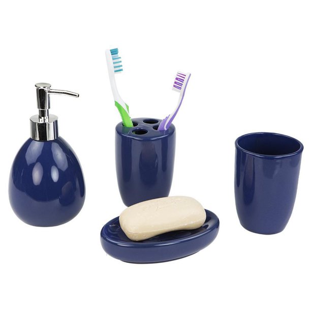 Home Basics 4 Piece Bath Accessory Set, Navy Walmart.ca