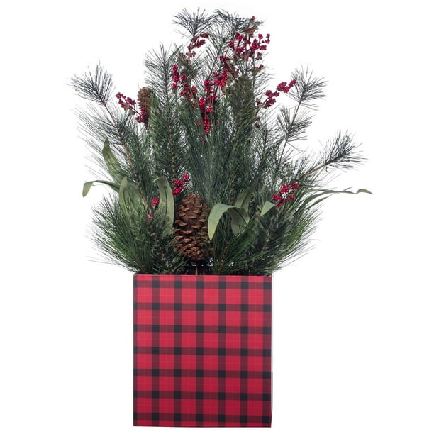 Holiday Time Red and Black Christmas Tree Porch Decoration, 18" x 18" x