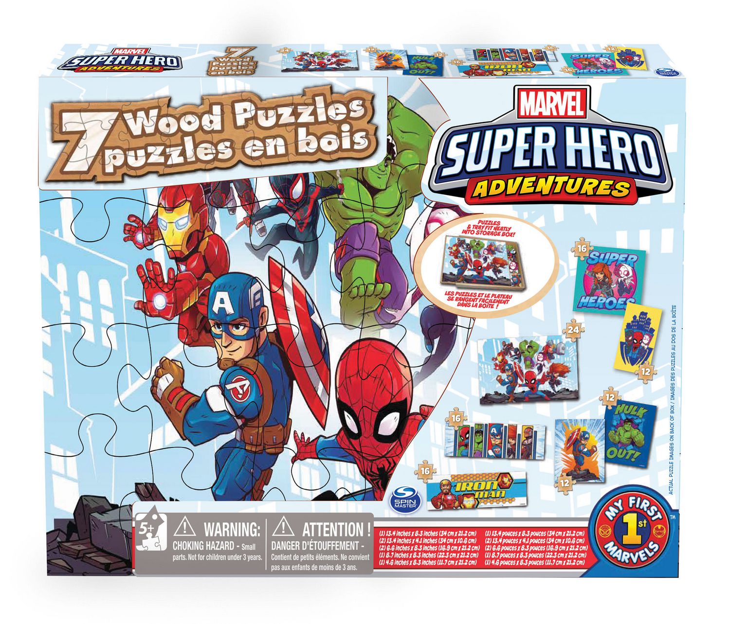 Details about   Super Hero Adventures 5 Wood Puzzles Storage Box Tray Educational Learn Puzzle 