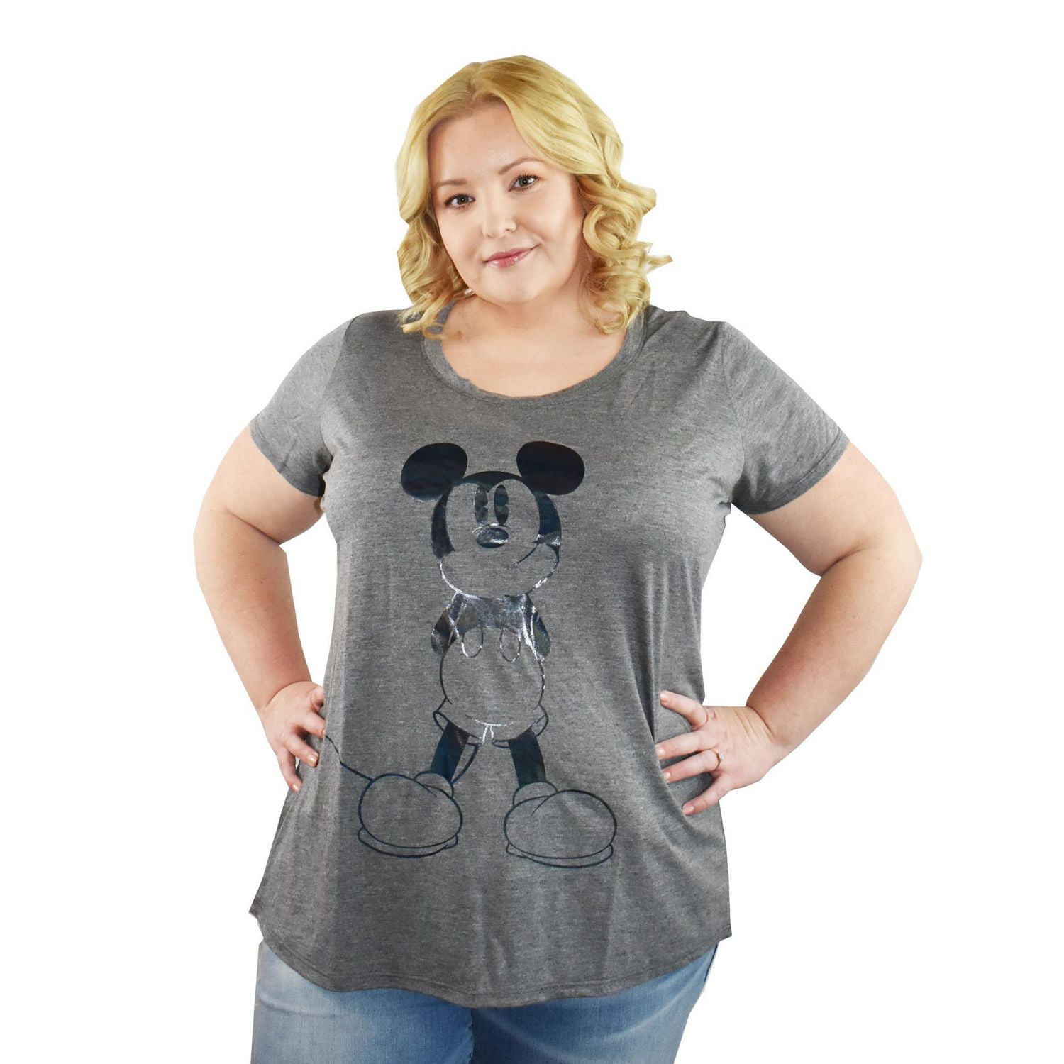 Ladies Plus Disney Mickey Hands Behind Scoop Tee