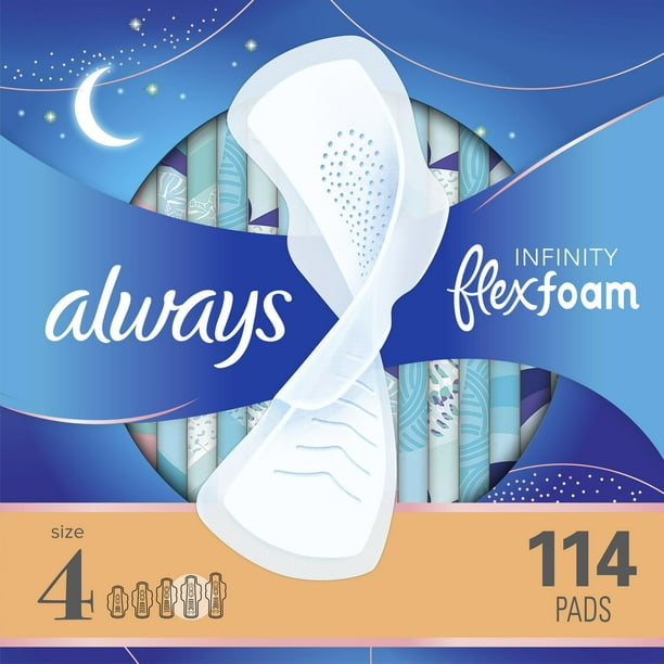 Always Sensitive FlexFoam Pads for Women, Size 1, Regular Absorbency,  Unscented with Wings, 30 Count