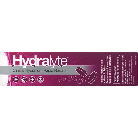 Hydralyte Effervescent Electrolyte Tablets - Berry Flavour 20 Dissolvable Tablets (10 Servings), 20 Tablets
