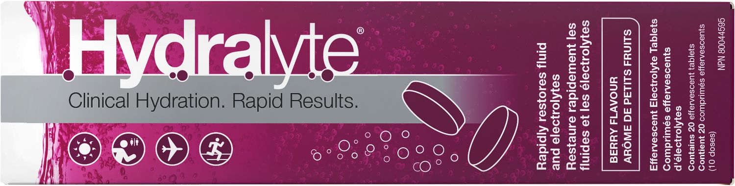 Hydralyte Effervescent Electrolyte Tablets - Berry Flavour 20 Dissolvable Tablets (10 Servings)
