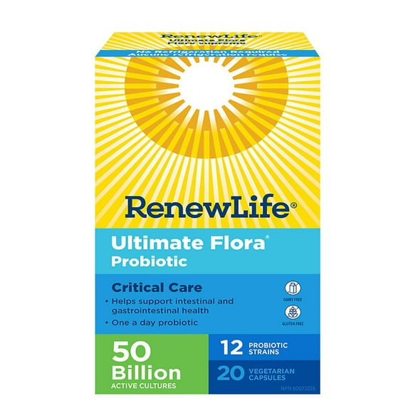 Renew Life Ultimate Flora Critical Care Go Pack, Probiotic, 50 Billion Capsule, 20 Count