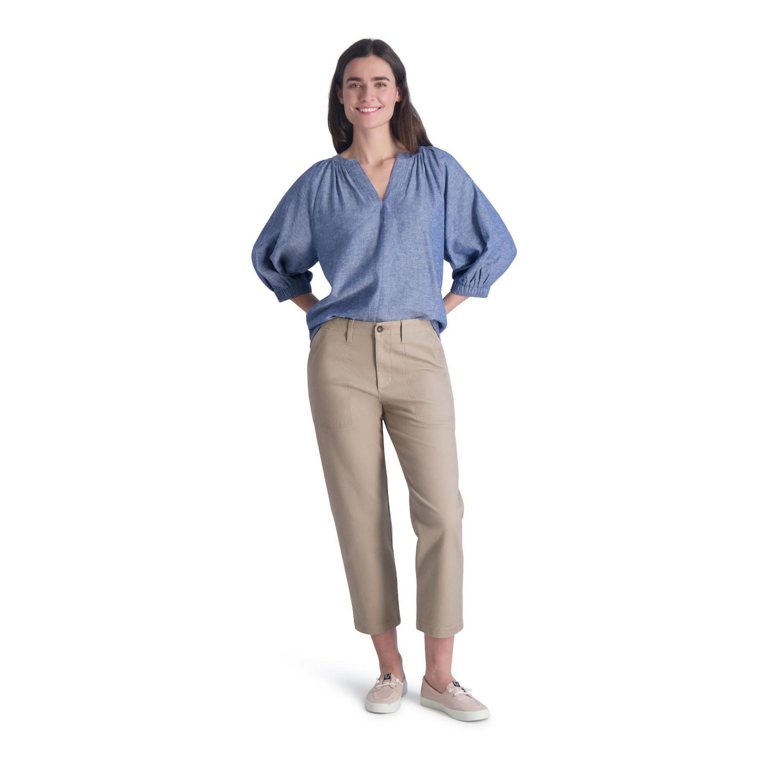 Haut en lin à manches aux coudes et col échancré pour femmes Chaps