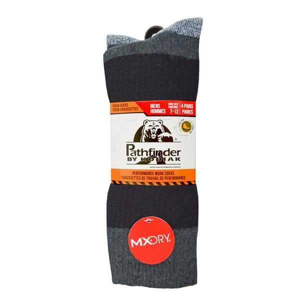 Mens Pathfinder by Kodiak 4-Pack Work Socks, Shoe Size 7-12
