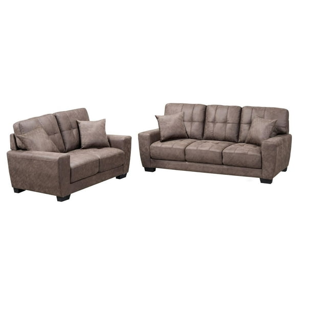 Topline Home Furnishings Luxurious Brown SofaLoveseat Combination