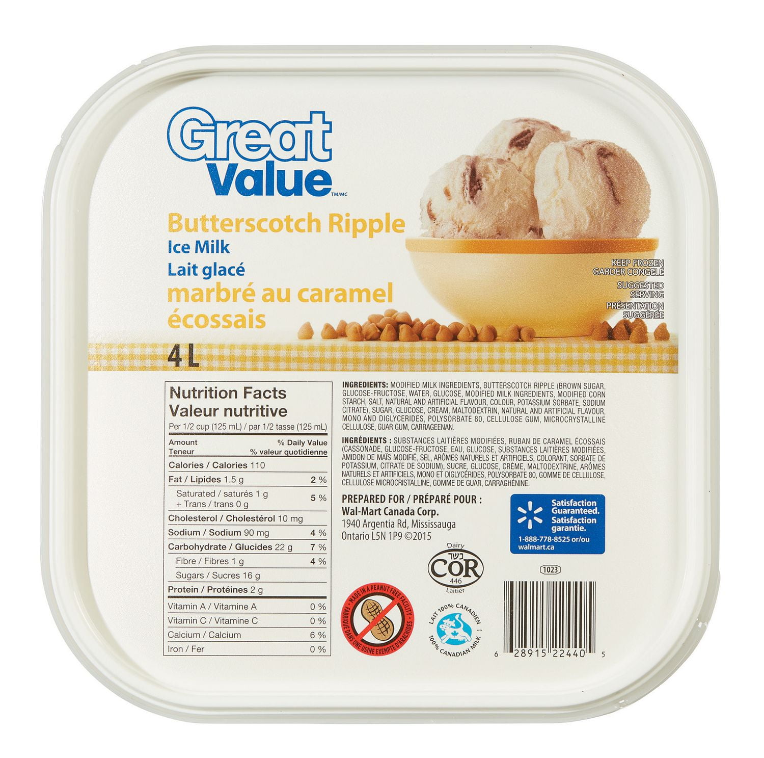 Great Value Butterscotch Ripple Ice Milk Walmart Canada