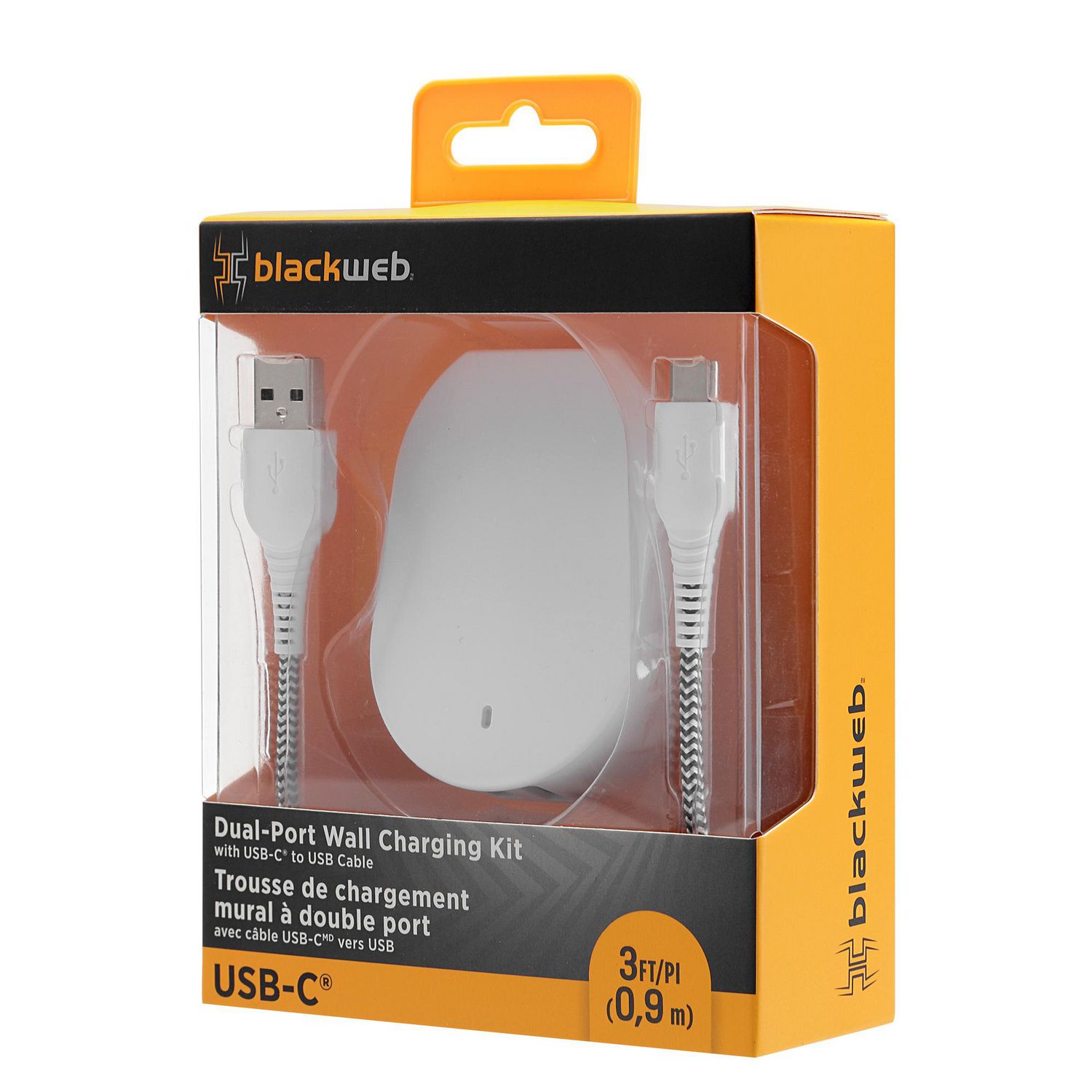 blackweb Dual-Port 3 FT USB-C to USB Cable Wall Charging Kit (White) |  Walmart Canada