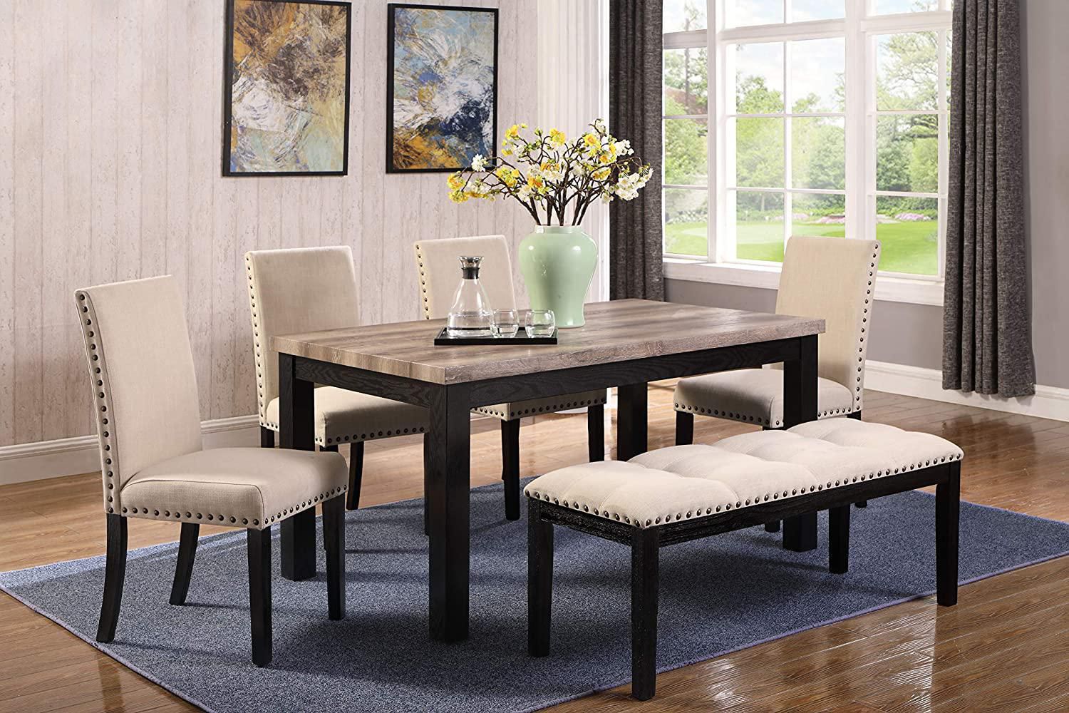 K LIVING Elisa Wood Top Dining Table Set with 4 Chairs and 1 Bench